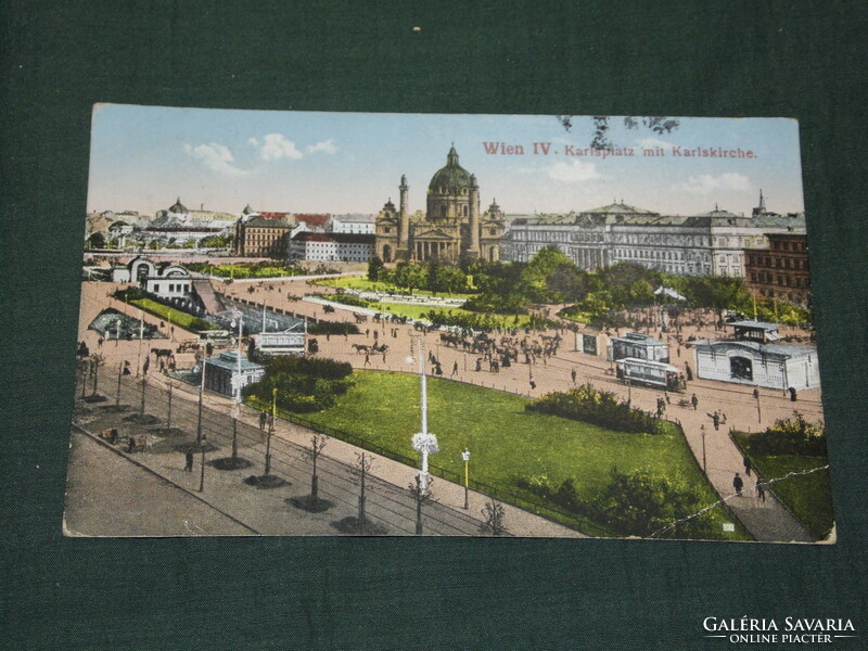 Képeslap, Postkarte, Ausztria ,Wien. Karlsplatz mit Karlskirche