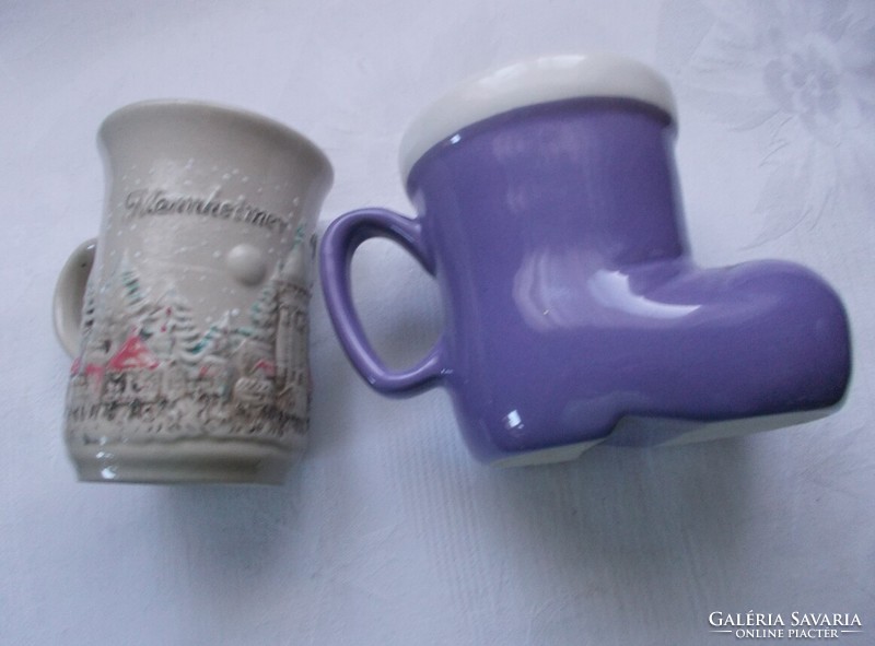 Christmas patterned tea cup, boot-shaped glass 2 pcs