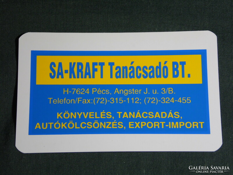 Kártyanaptár, Sa-Kraft tanácsadó könyvelő, autókölcsönző, Pécs, 1996,   (5)