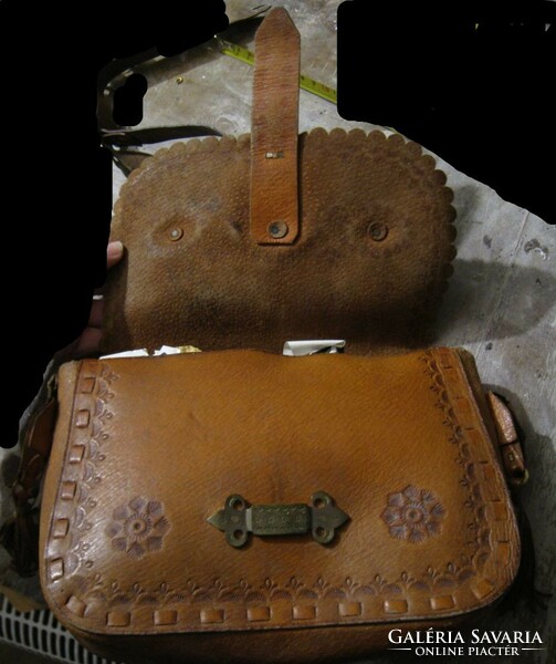 Indian, hippie leather bag, with copper ornaments, shoulder bag, satchel