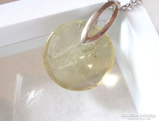 Lemon quartz small round pendant and chain