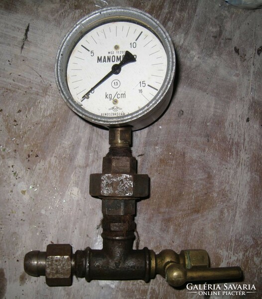 Manometer with copper tap, old, industrial gauge, - even loft, industrial decoration