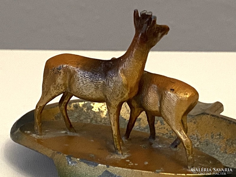 Austria antique metal ashtray decorated with a deer deer animal sculpture, a hunter's memory relic