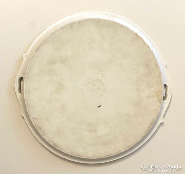 Antique round romantic porcelain serving coaster tray 38 cm