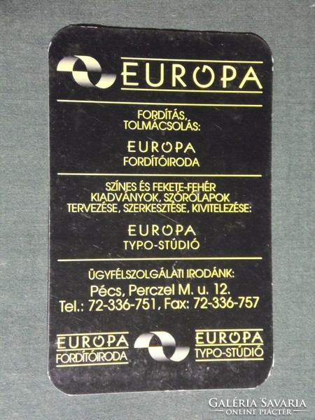 Kártyanaptár, Európa fordító,tolmács, reklám iroda, Pécs 1996,   (5)