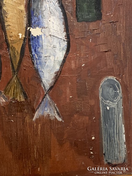 Abstract still life with fish and wine 1960s (artist: black)