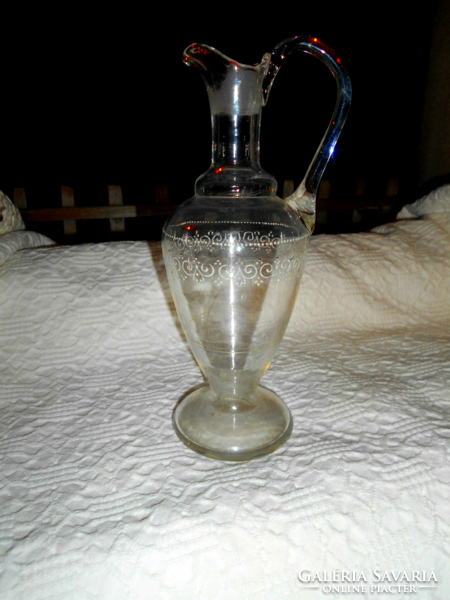 Antique broken, numbered glass decanter