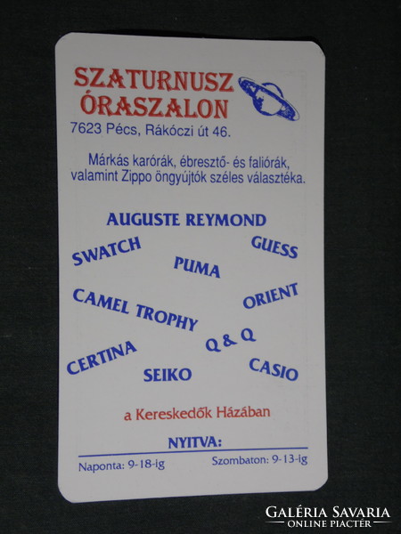 Card calendar, saturnusz watch salon, Pécs, watch, lighter, 1996, (5)