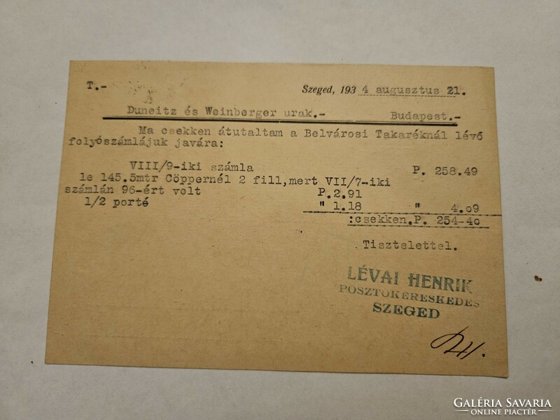 1934-es Fejléces levelezőlap Szeged