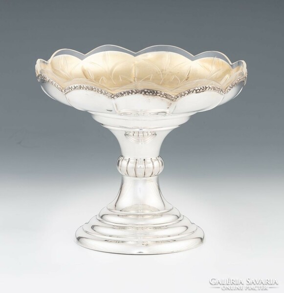 Silver marked base bowl, with polished glass insert, only silver: 508g