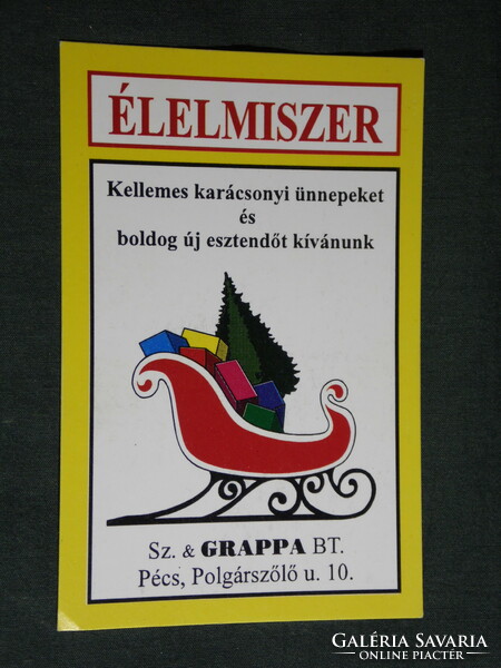Card calendar, festive, grappa food store, Pécs, graphic artist, sled, 1996, (5)