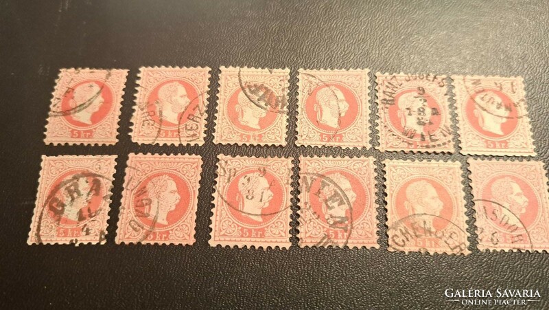 1867 5 Kr collection József Ferenc in good condition. 12 Pcs.