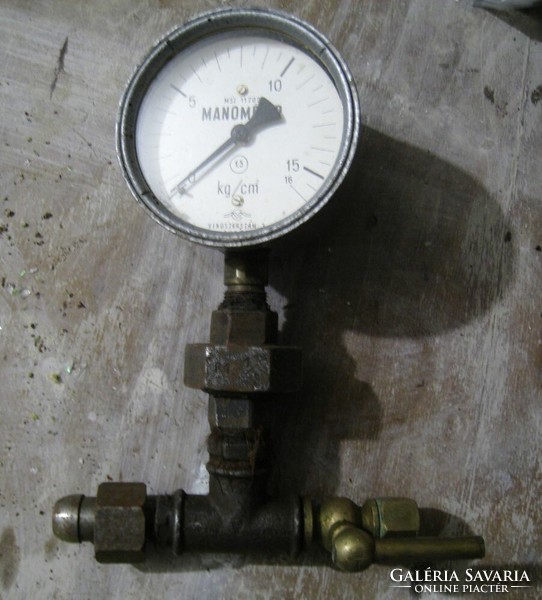 Manometer with copper tap, old, industrial gauge, - even loft, industrial decoration