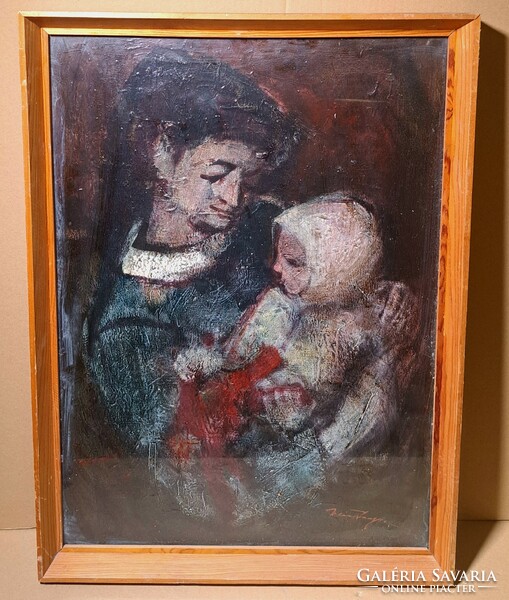 Weintrager Adolf (1927-1987): Anya gyermekével (olaj, vászon) bajai festőművész