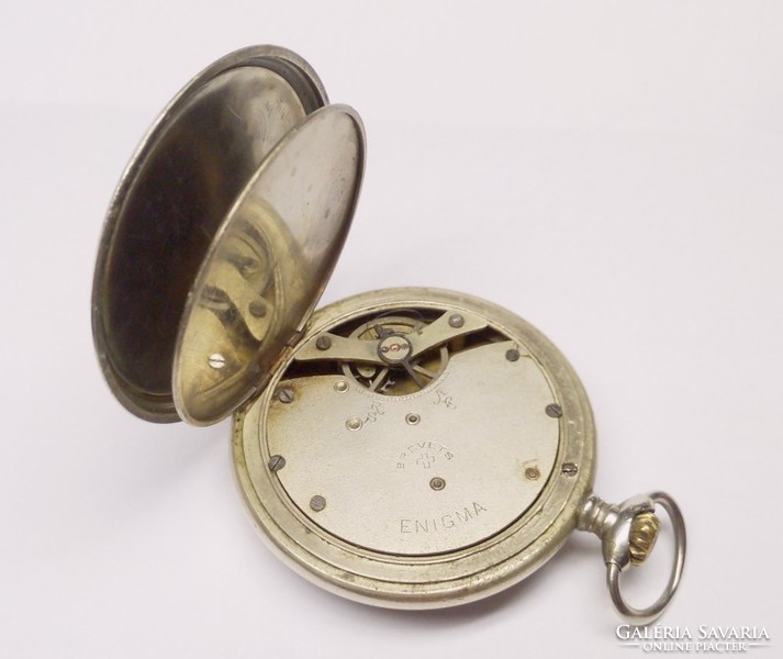 Enigma brevets Swiss pocket watch with alpaca case in faulty condition