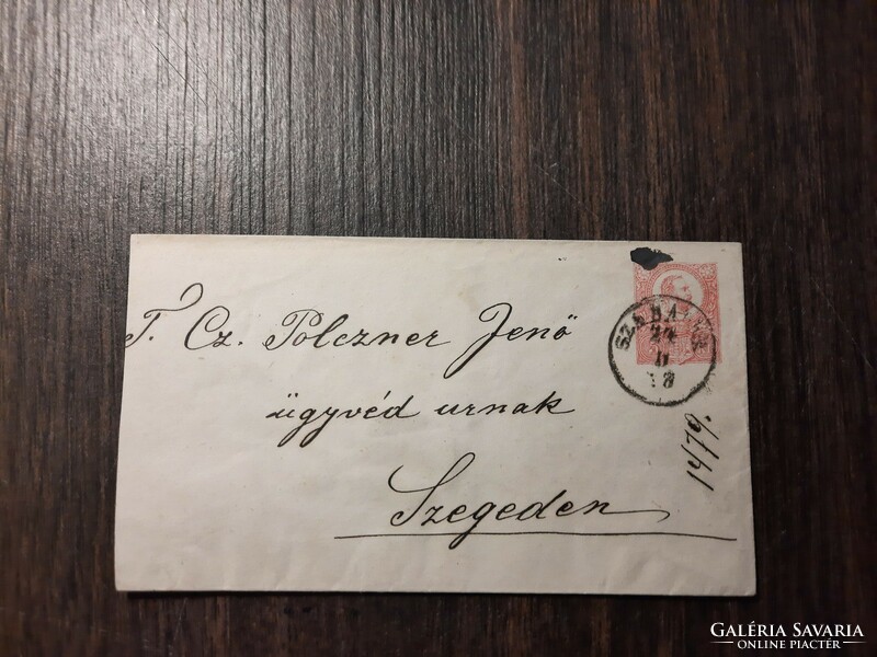 1874. Stamped 5kr envelope, Szatka-szeged