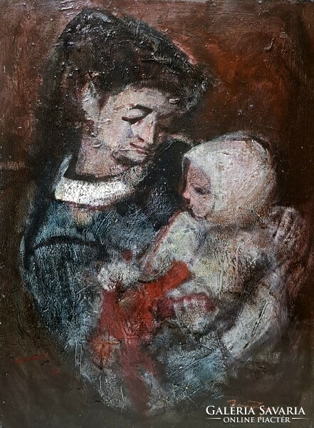 adolf Weintrager (1927-1987): mother with child (oil, canvas), painter from Baja