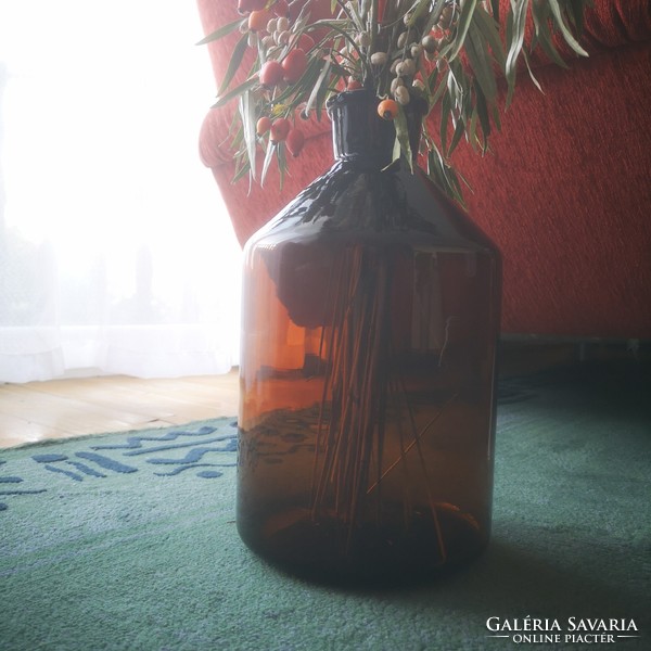 Régi nagy méretű kb 4 literes borostyán színű patikai üveg patikaüveg