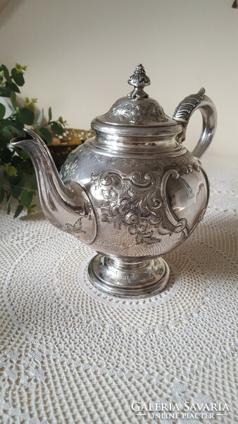 Csodaszép antik angol ezüstözött teás-kávés szervírozószett