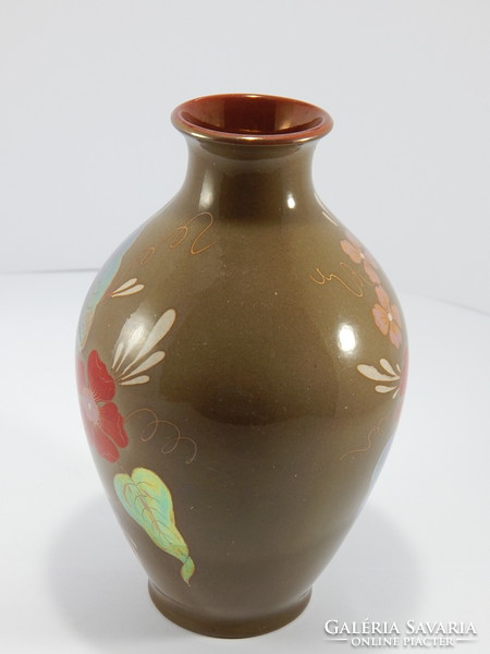 Zsolnay eozin többtűzű, kis váza, 16 cm.