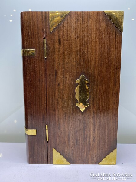 Wood-copper key jewelry holder, book-shaped box