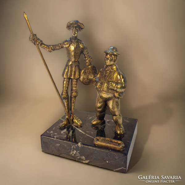 Bronze statue of Don Quixote & Sancho Panza - with marble base