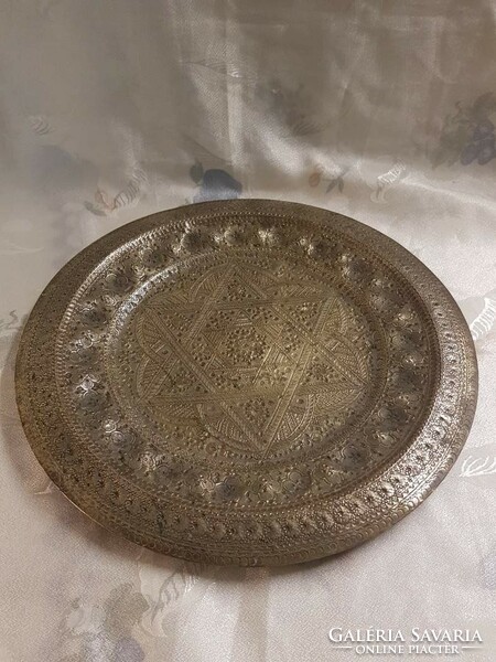 Old, antique, perhaps Persian copper tray, work of art 35.5cm