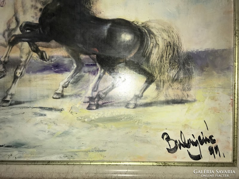 Signed oil painting by a possibly Serbian painter from the south region: galloping horses