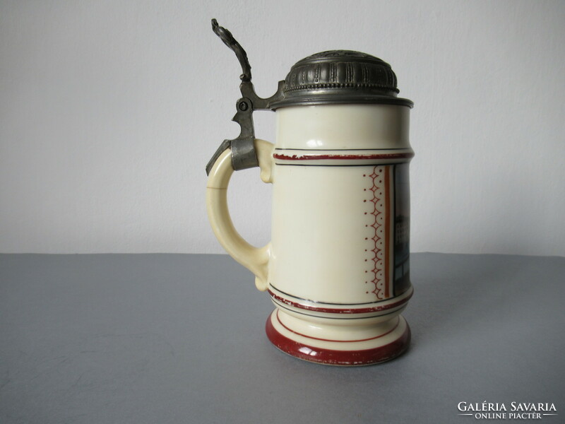 Antique porcelain beer mug, cup with lid