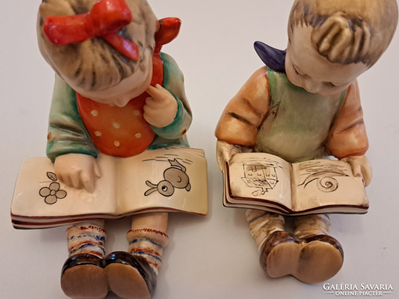 Antique hummel little girl reading, pair of little boys reading, tmk1, marked, large size, excellent condition