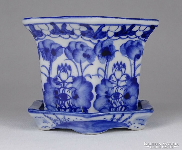 1Q084 old small blue-white hand-painted porcelain bowl with coaster