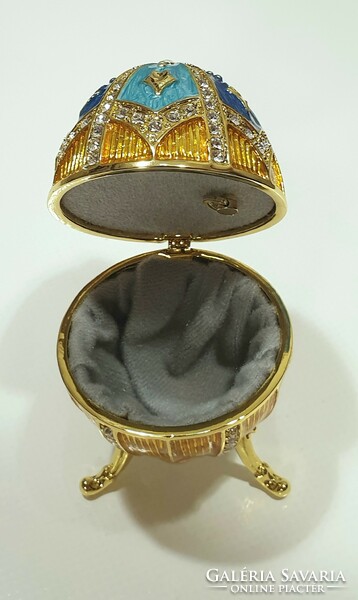 Faberge-type enameled, gold-plated musical egg, jewelry holder