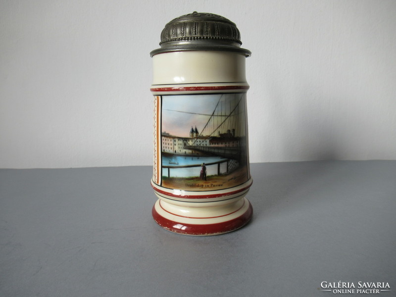 Antique porcelain beer mug, cup with lid