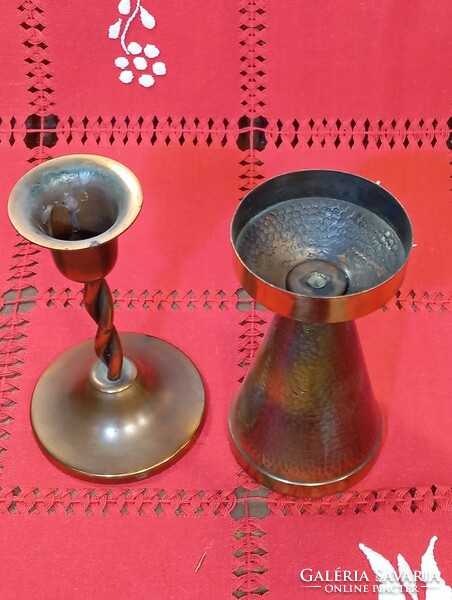 Retro copper candle holders, bowl, leaf cutter