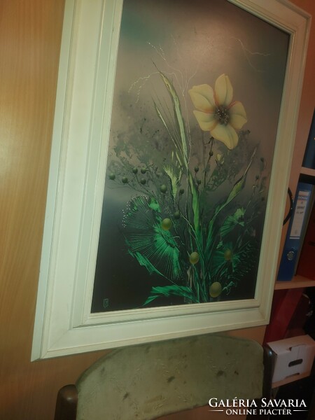 Korompáky Sándor: Ikebana I., festmény, olaj, farost, 60x40 cm+ gyönyörű keret