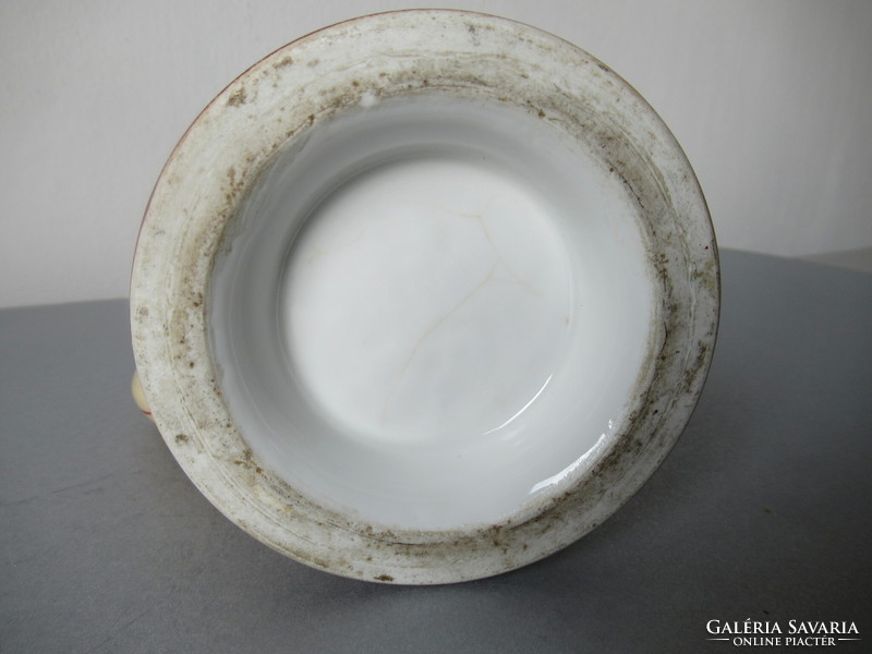 Antik porcelán söröskorsó, fedeles kupa