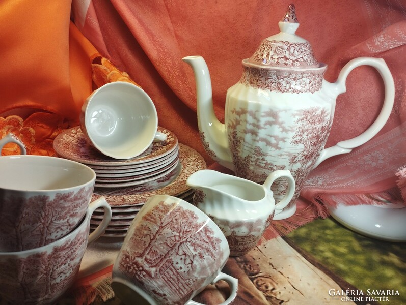 Beautiful English scene porcelain 6 pieces. Coffee set, 20 pcs.