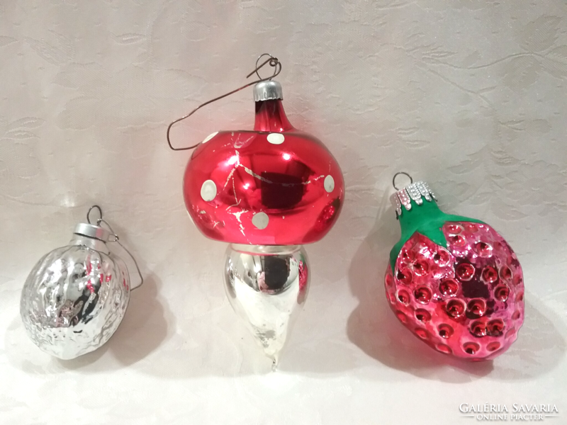 Old glass Christmas decorations, strawberries, walnuts, mushrooms - 1500 HUF/pc-