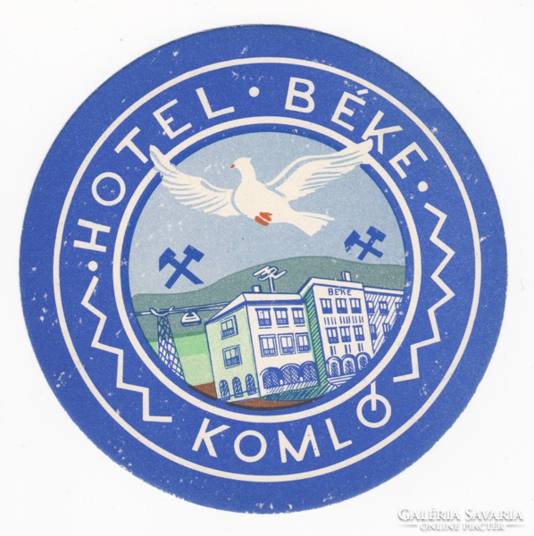 Hotel Béke Komló - az 1960-as évekből származó bőrönd címke