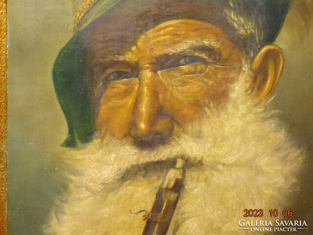 Richard Kellerhals ( 1878-1968): Bavarian hunter with a big beard smoking a pipe, oil painting