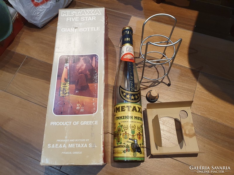 3 Liter metaxa bottle with stand and tap in good condition