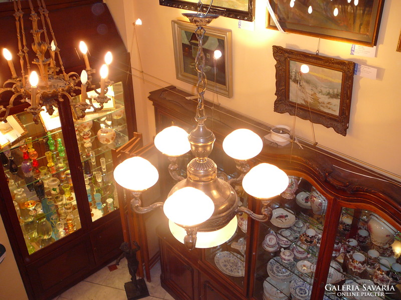 Bronze plate chandelier with 5+1 glass shade