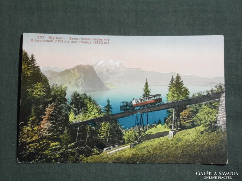 Postcard, postcard, Switzerland, rigibahn schnurtobelbrücke mit bürgenstock, mountain cable railway, steam locomotive