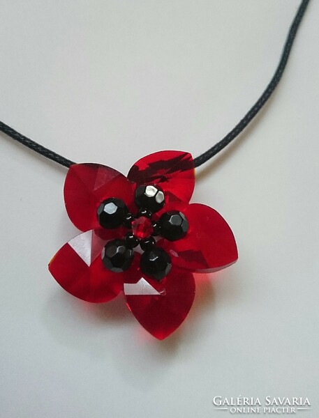 Red water lily pendant necklace