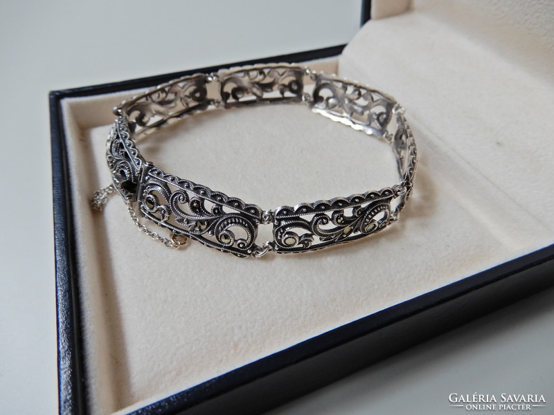 Old silver filigree bracelet with marcasite