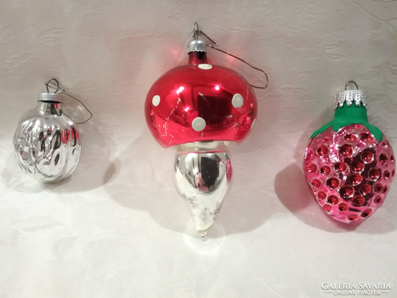Old glass Christmas decorations, strawberries, walnuts, mushrooms - 1500 HUF/pc-