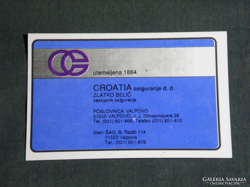 Kártyanaptár,Horvátország, Valpovo,Valpó,Zlatko Belic biztosítási ügynők, 1996,   (5)