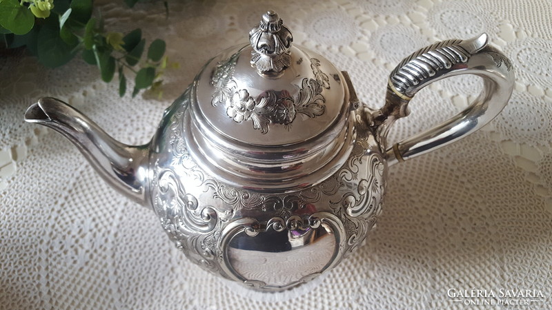 Csodaszép antik angol ezüstözött teás-kávés szervírozószett