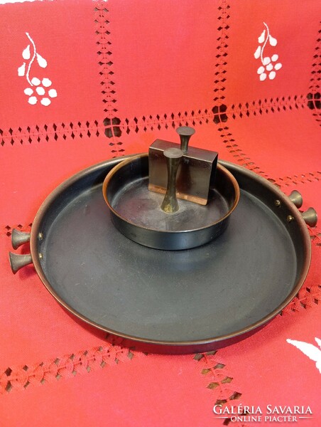 Retro industrial copper tray, ashtray, match holder