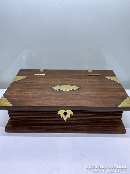 Wood-copper key jewelry holder, book-shaped box
